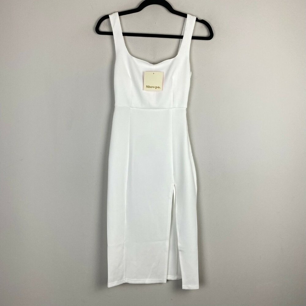 Showpo Mini Love Square Neck Split Midi Dress White Size US 4 NWT